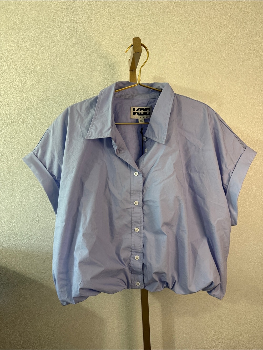 KBB- Light Blue Button-Up Short Sleeve Shirt bubble hem - Size XL